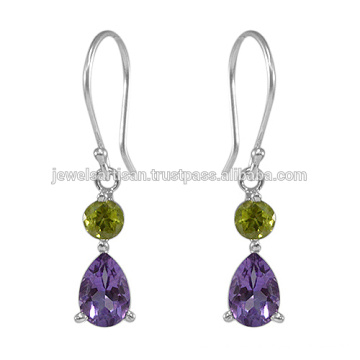 Boucles d&#39;oreilles en argent sterling 925 en pierres précieuses améthyste et peridot